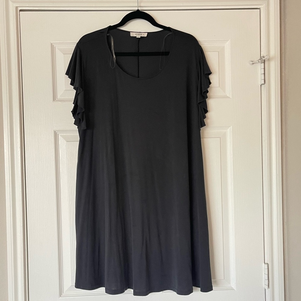 Charcoal grey swing flutter sleeve dress